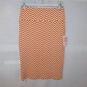 Lularoe Cassie Womens S Cream Brown Chevron Pattern Body Con Pencil Skirt NEW